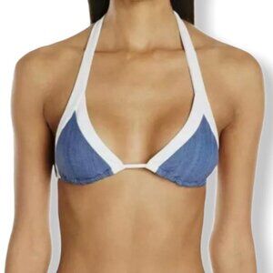 Seafolly Swimwear Strap Slide Triangle Classic Bikini Top Blue Denim/White